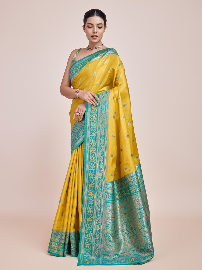 Yellow Banarasi Tissue Silk Saree with Zari Woven Detail
