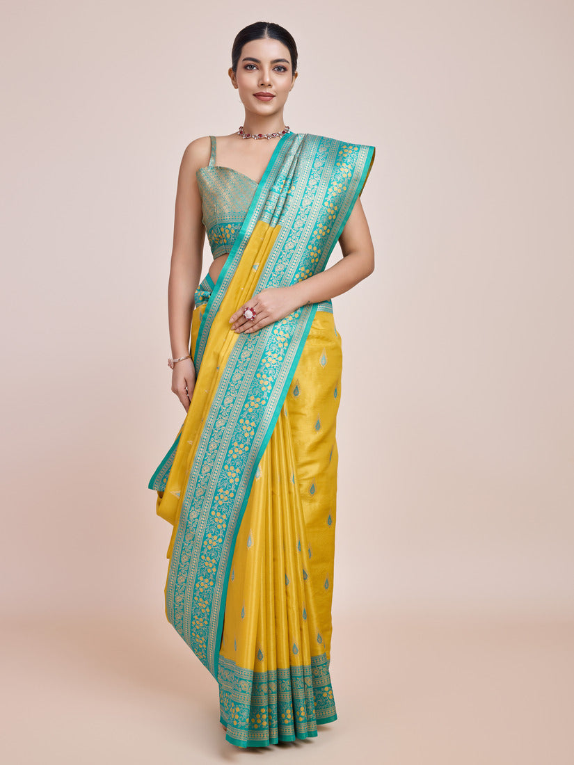 Yellow Banarasi Tissue Silk Saree with Zari Woven Detail