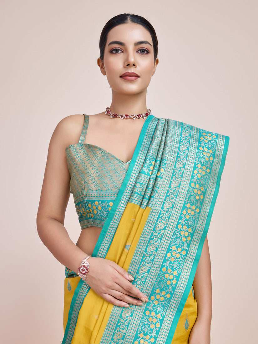 Yellow Banarasi Tissue Silk Saree with Zari Woven Detail