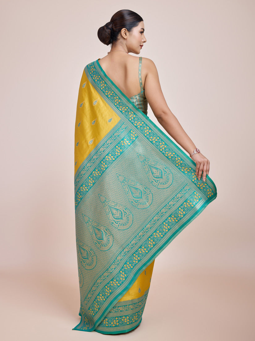 Yellow Banarasi Tissue Silk Saree with Zari Woven Detail