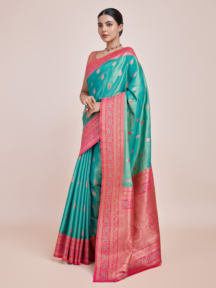 Turquoise Banarasi Tissue Silk Saree with Zari Weaving
