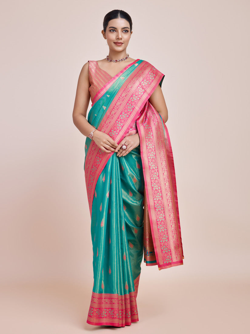 Turquoise Banarasi Tissue Silk Saree with Zari Weaving