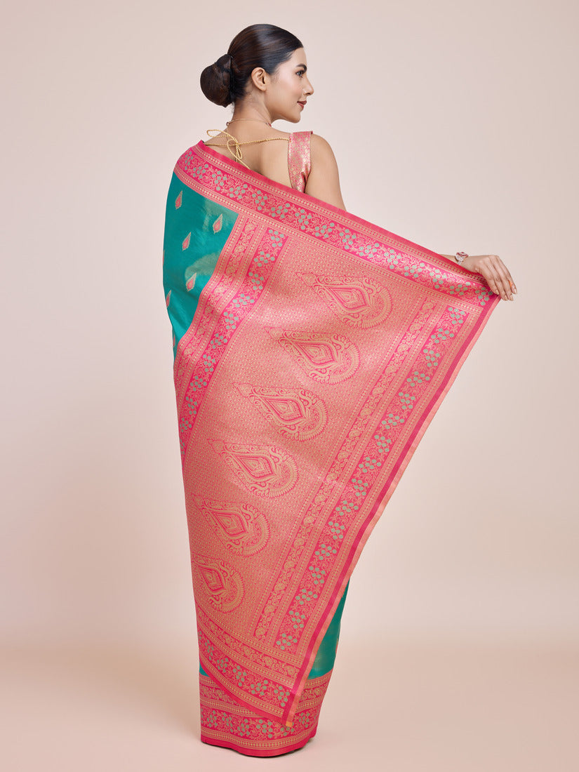 Turquoise Banarasi Tissue Silk Saree with Zari Weaving