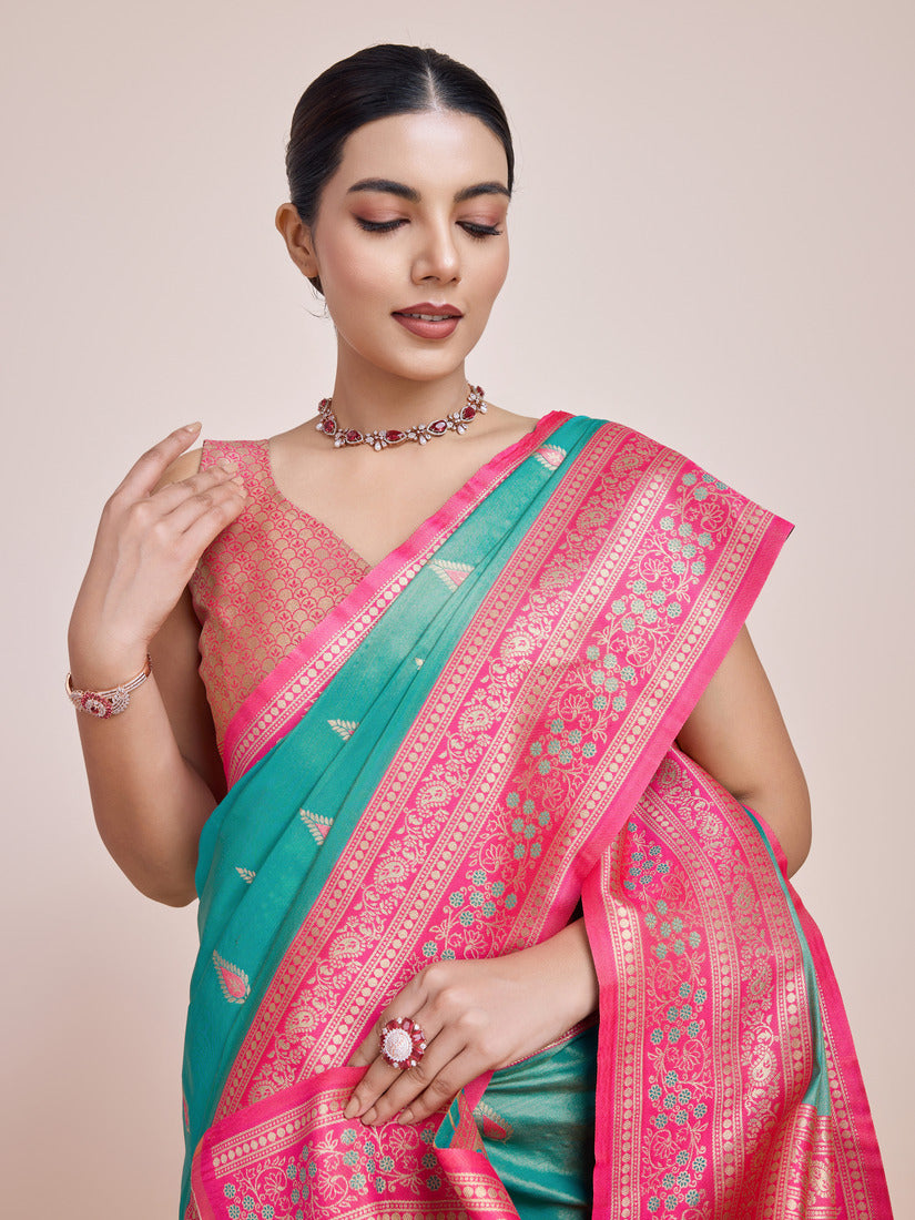 Turquoise Banarasi Tissue Silk Saree with Zari Weaving