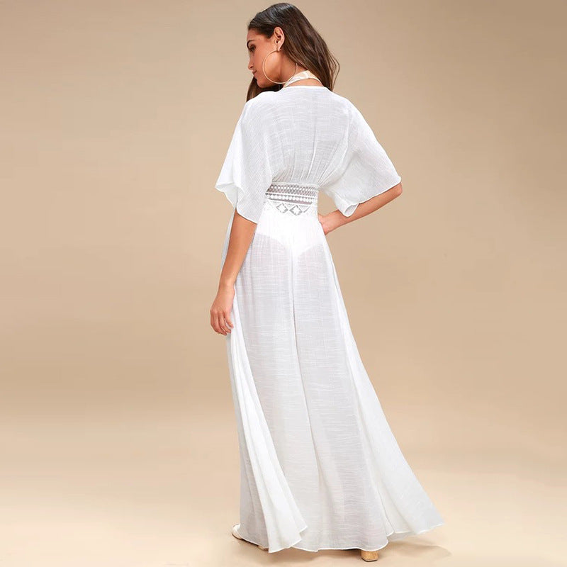 Boho Chiffon Maxi Cardigan Tie-Front Beach Cover-Up