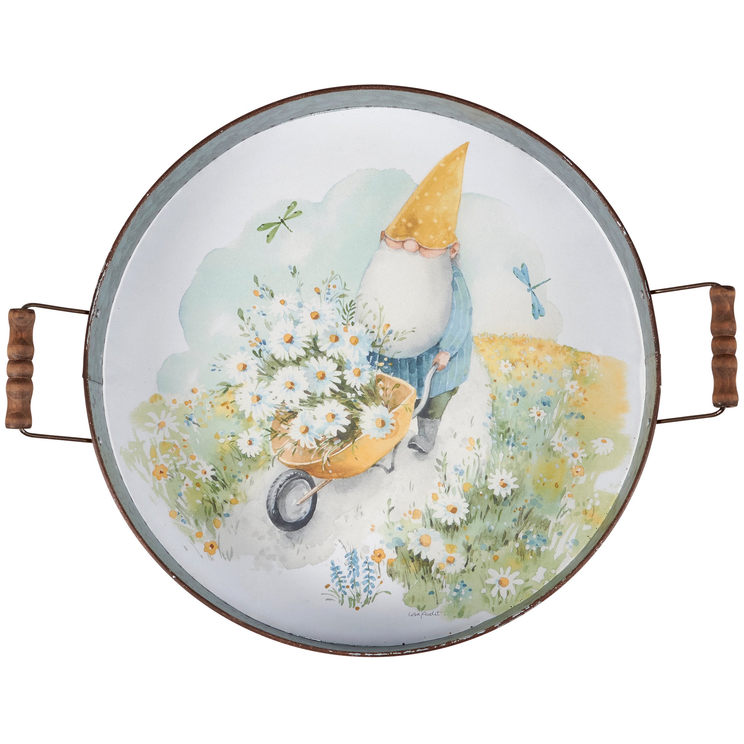 Daisy Gnome Galvanized Metal Tray – Garden Home Decor