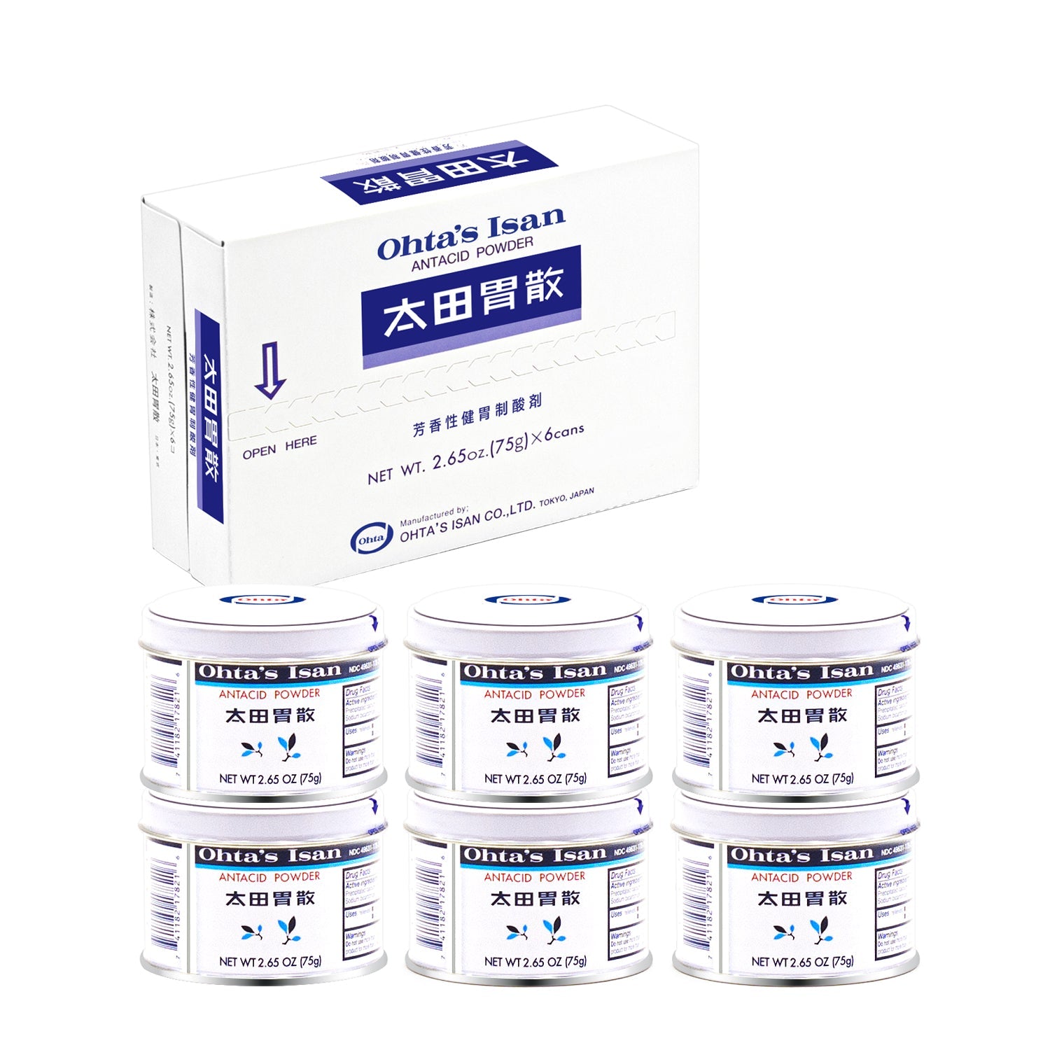 Ohta's Isan Antacid Herbal Powder - 6-Can Value Pack (75g)