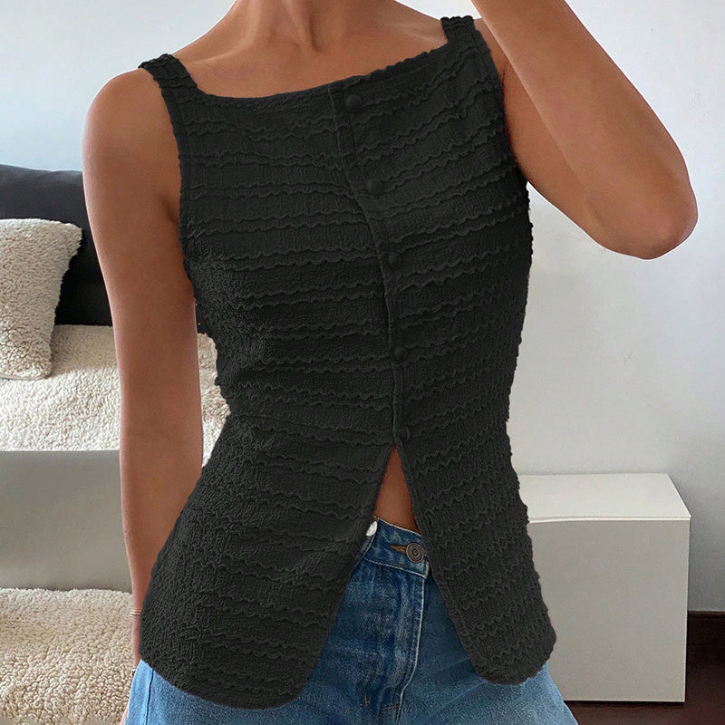 White Square Neck Button Up Vest Trendy Y2K Sleeveless Top - Image 6
