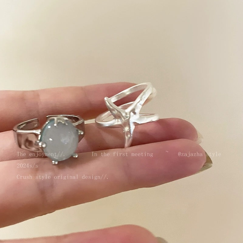 Starfish Bead Adjustable Open Ring For Women, Niche High-End Literary Retro Elegant Index Finger Jewelry