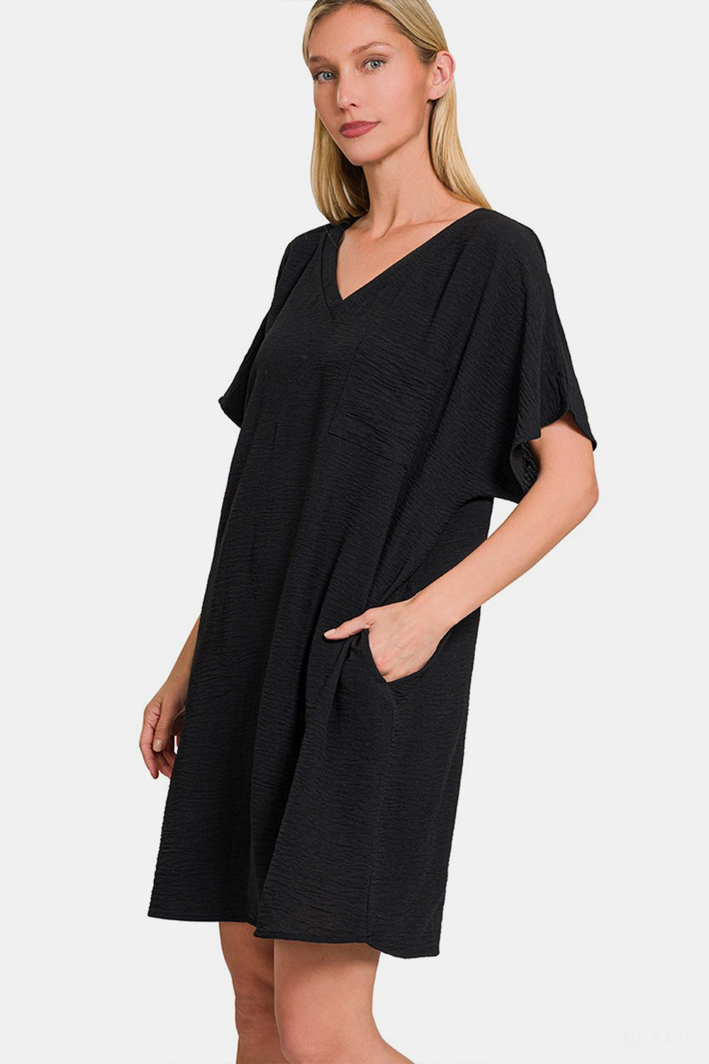 V-Neck Casual Tee Dress with Pockets