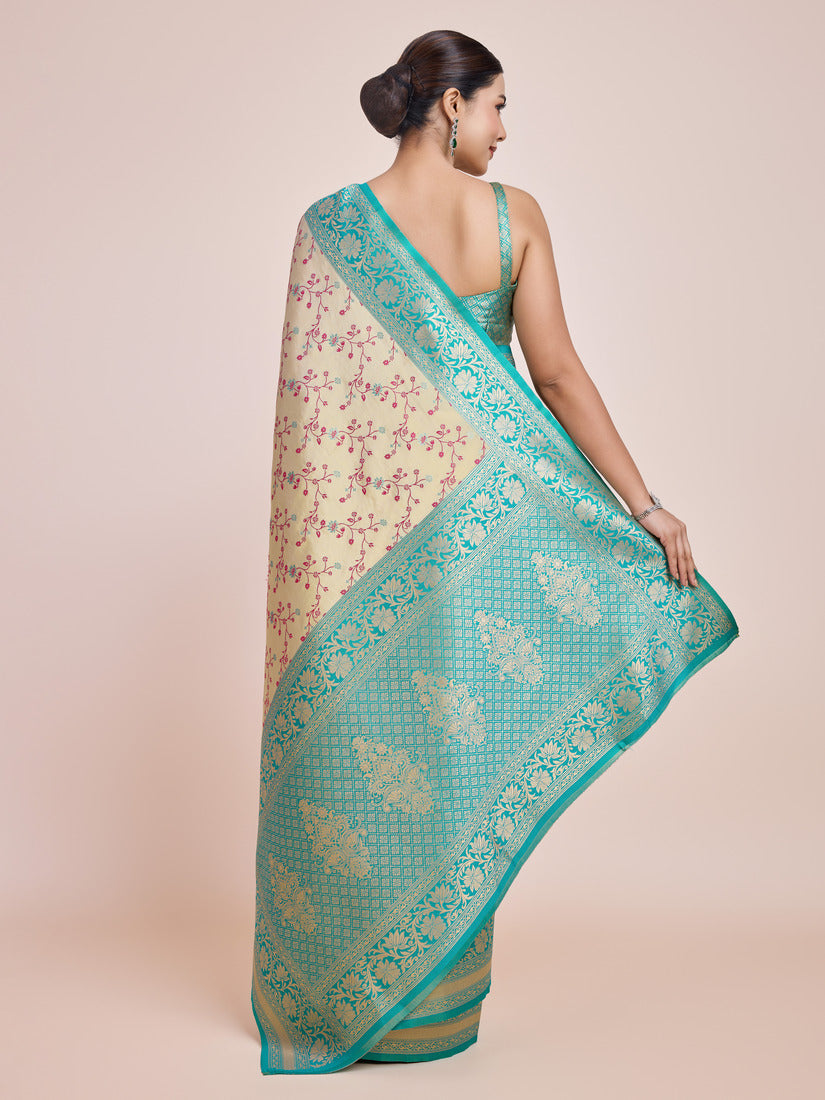 Cream Banarasi Tissue Silk Saree with Zari Woven Details