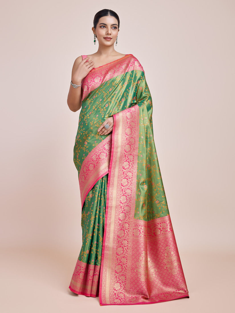 Green Banarasi Tissue Silk Saree with Traditional Zari Woven Work