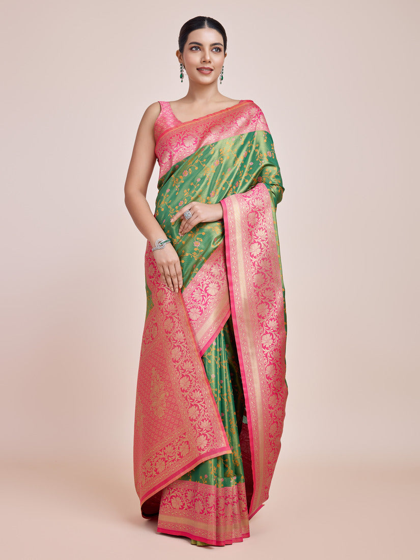 Green Banarasi Tissue Silk Saree with Traditional Zari Woven Work