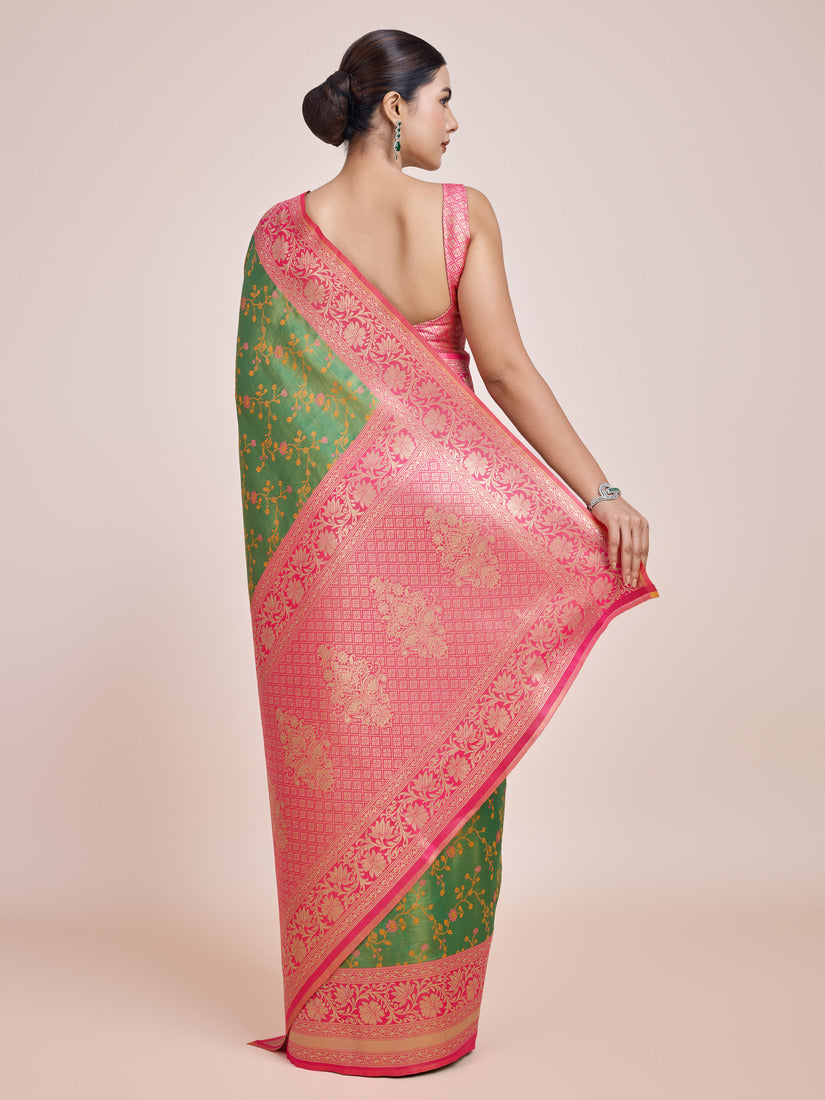 Green Banarasi Tissue Silk Saree with Traditional Zari Woven Work