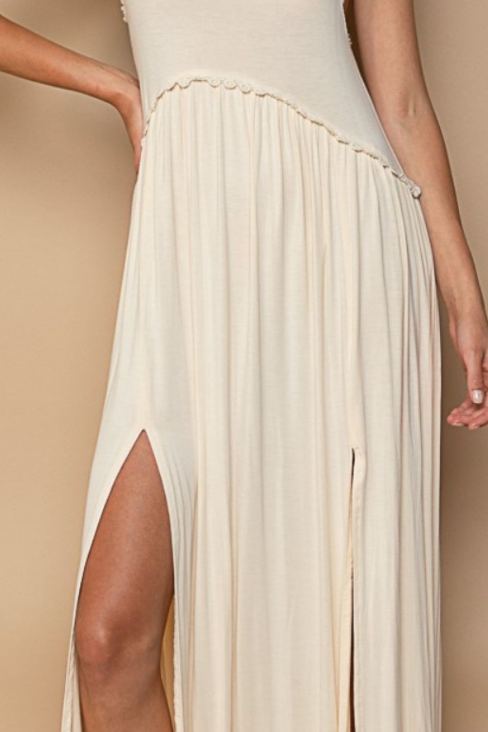 Sleeveless Racerback Maxi Dress with Front Slit and Back Zipper