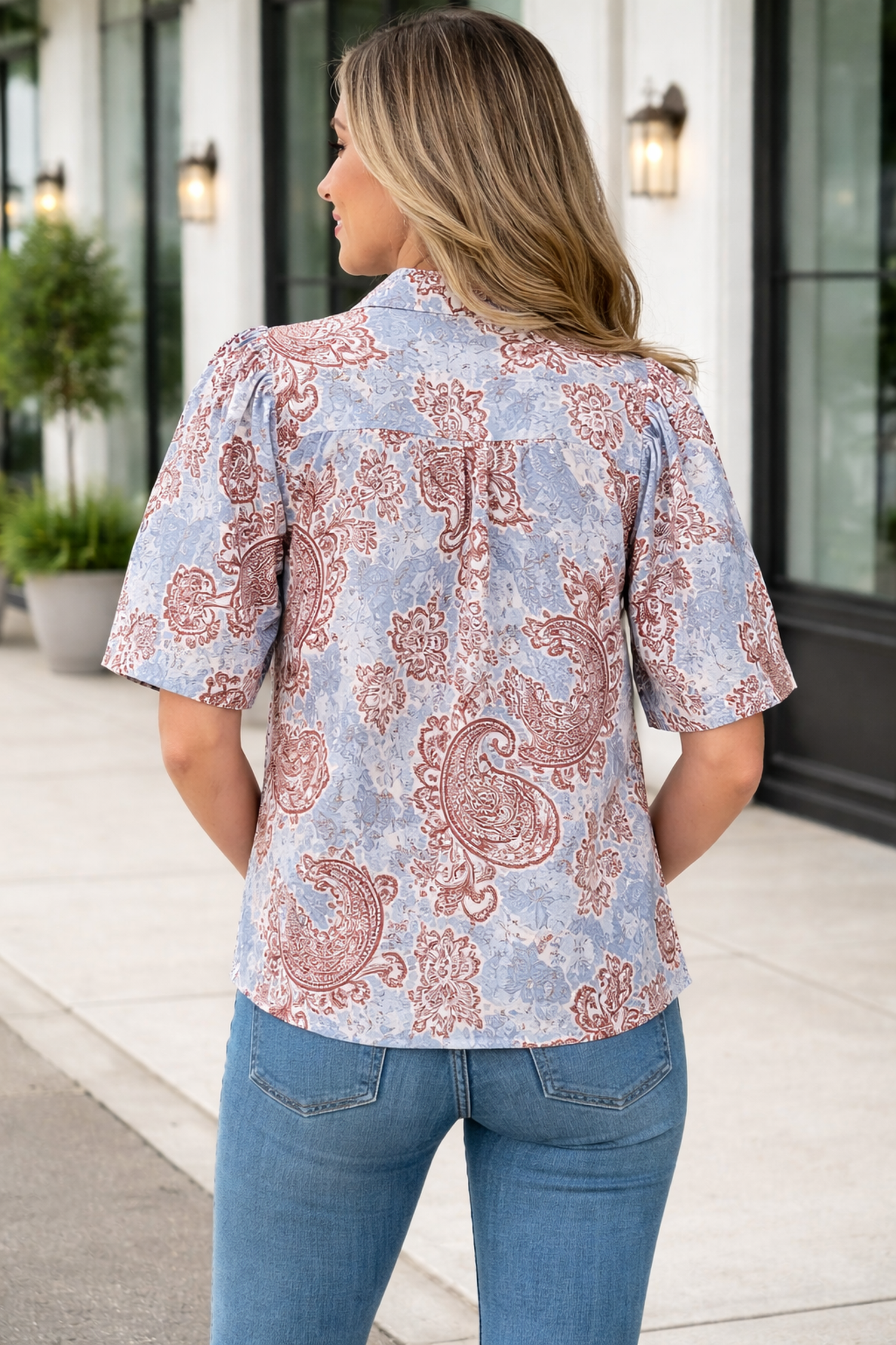 Athena Floral & Paisley Print Short Sleeve Boho Shirt