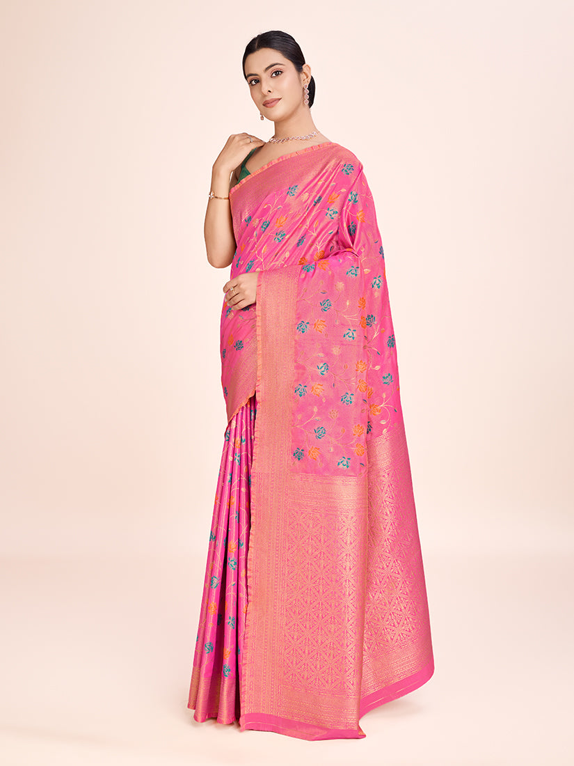 Light Pink Banarasi Tissue Silk Saree with Regal Zari Design