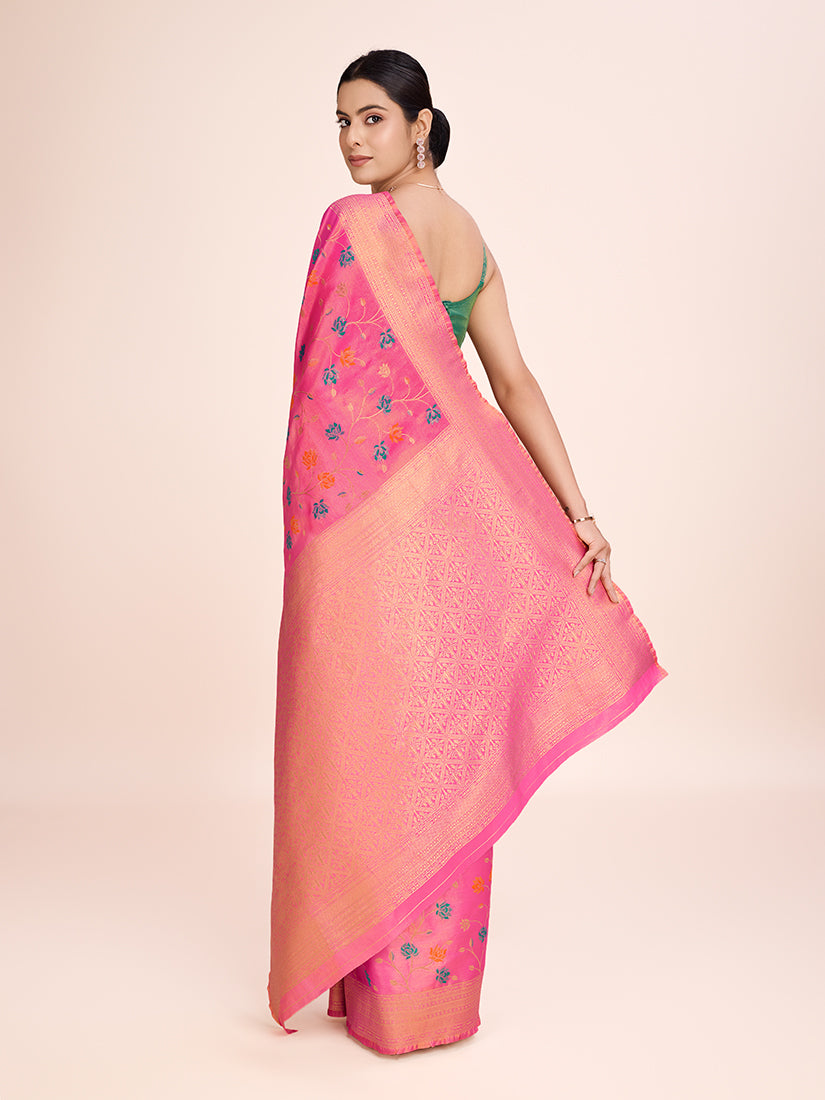 Light Pink Banarasi Tissue Silk Saree with Regal Zari Design