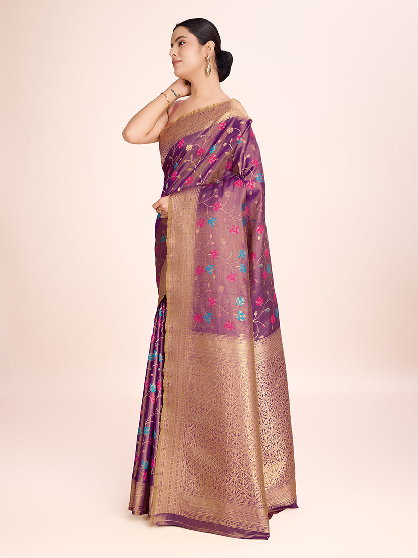 Light Brown Regal Banarasi Tissue Silk Saree with Zari Detail