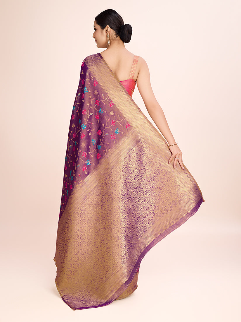 Light Brown Regal Banarasi Tissue Silk Saree with Zari Detail