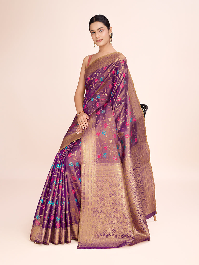 Light Brown Regal Banarasi Tissue Silk Saree with Zari Detail