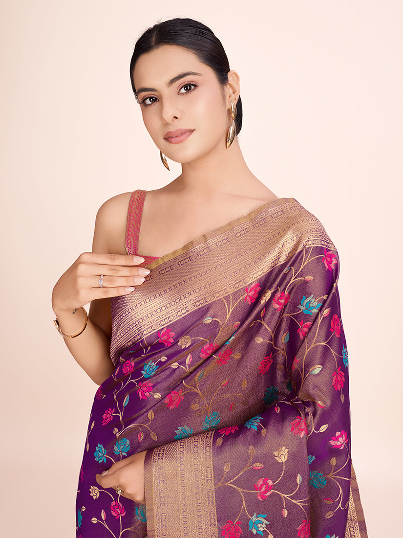 Light Brown Regal Banarasi Tissue Silk Saree with Zari Detail