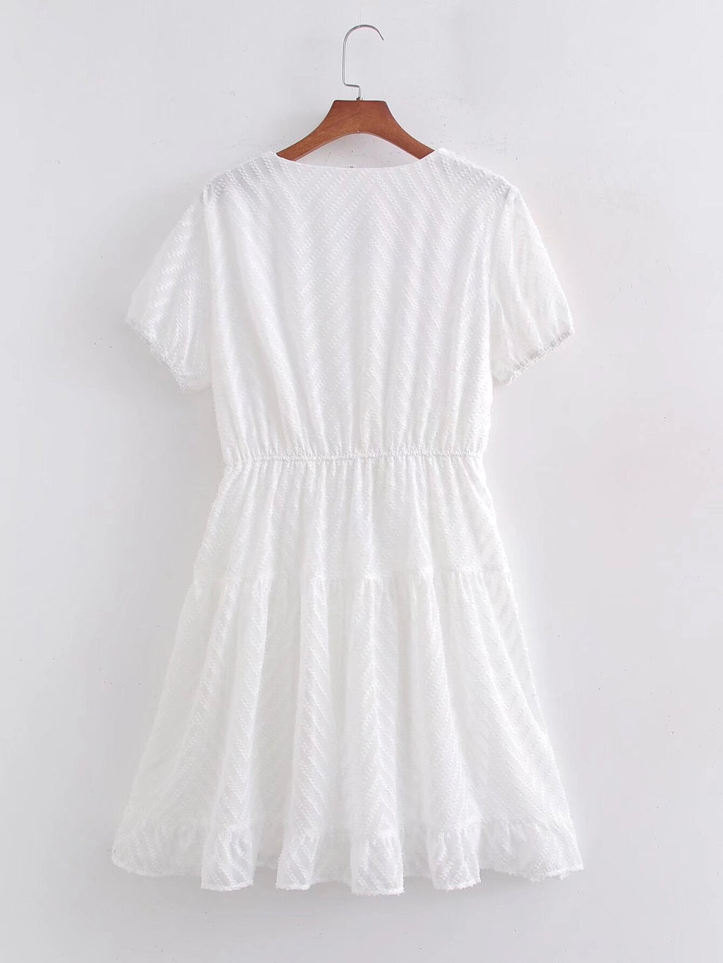 Spring Women Clothing Simple Graceful V neck Solid Color Short Sleeve Dress
