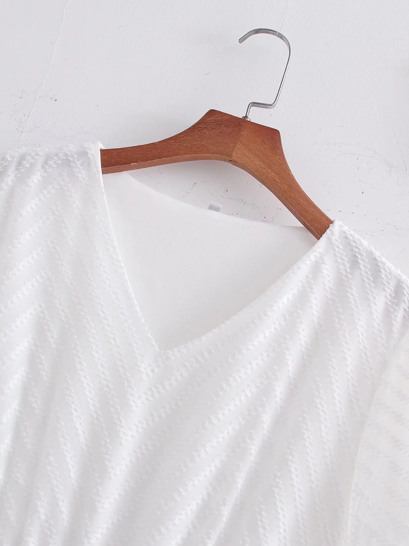 Spring Women Clothing Simple Graceful V neck Solid Color Short Sleeve Dress
