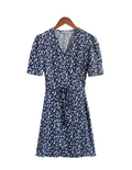 French Pastoral Artistic Floral Puff Sleeve Dress Square Collar Slimming Short Dress