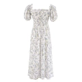 Summer EarPrinted Puff Sleeve Elastic Maxi Dress