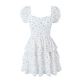 Spring Summer Niche Design Sexy Slim Print Puff Sleeve Short Mini Dress Women