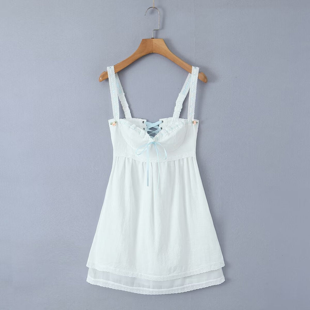 Back Cross Rope Tied Dress Women French Minority Chest Bow Bandeau Sling Dress