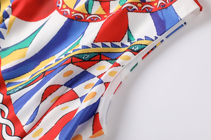 Women New Summer New Round Neck Printed Slim fit Large Swing dress High Waist A line Dress