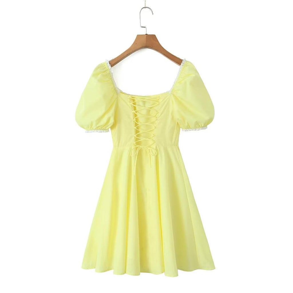 Spring Women Clothing Back Strap Waist Shaping Dress Short
