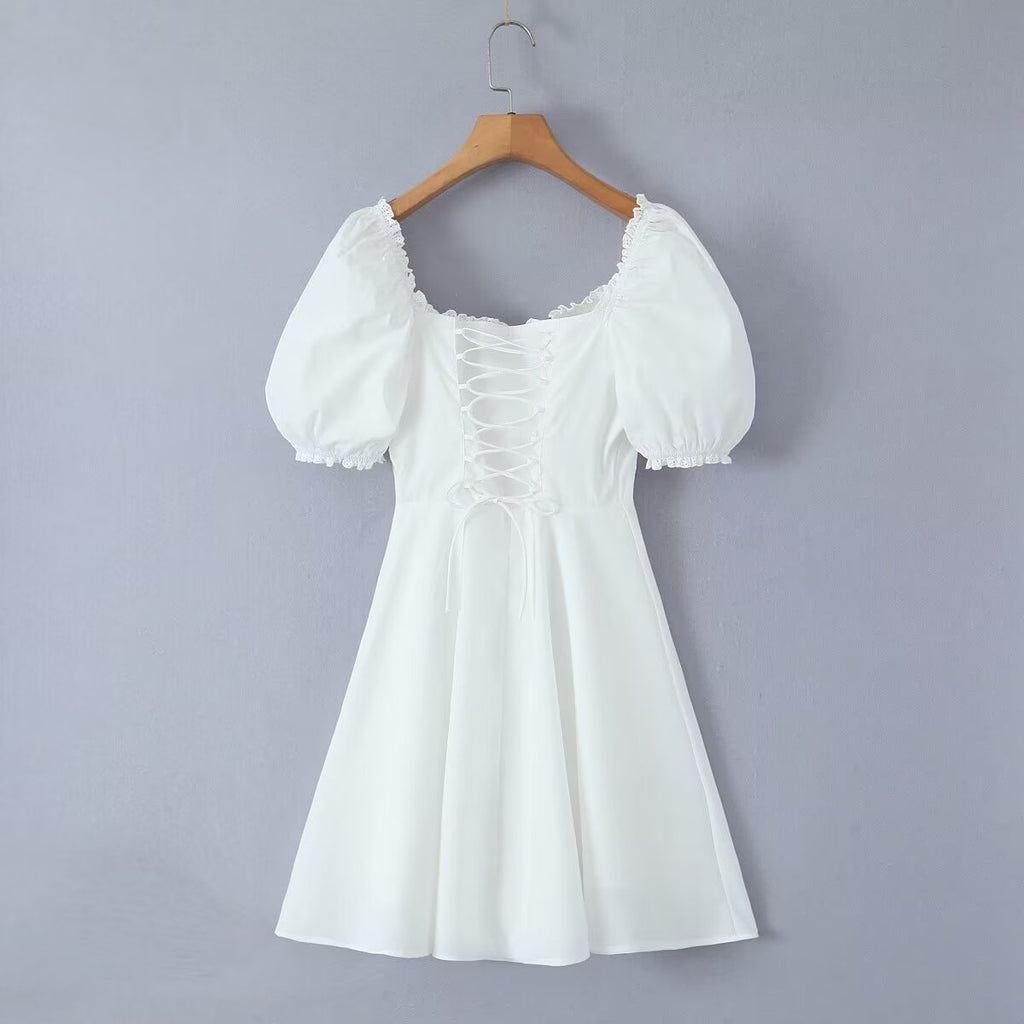 Spring Women Clothing Back Strap Waist Shaping Dress Short