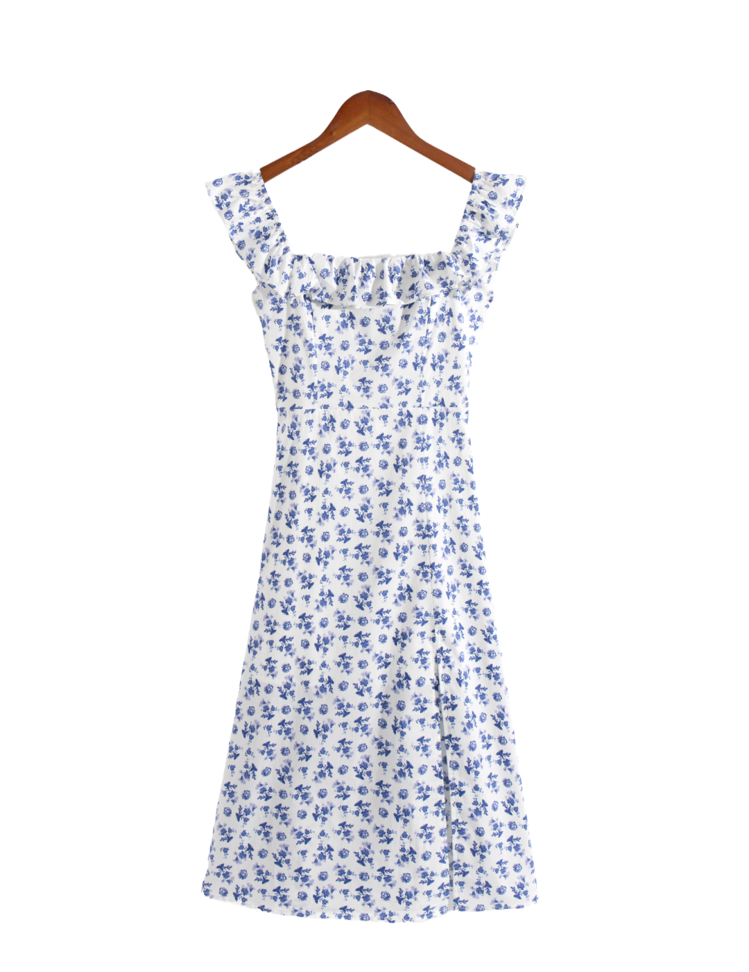 Early Spring French Retro Debutante Square Collar Lace Flying Sleeves Floral Print Slit Dress