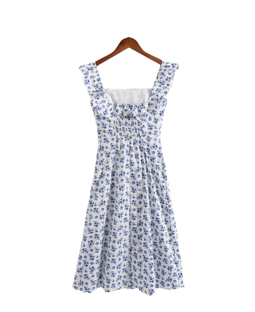 Early Spring French Retro Debutante Square Collar Lace Flying Sleeves Floral Print Slit Dress