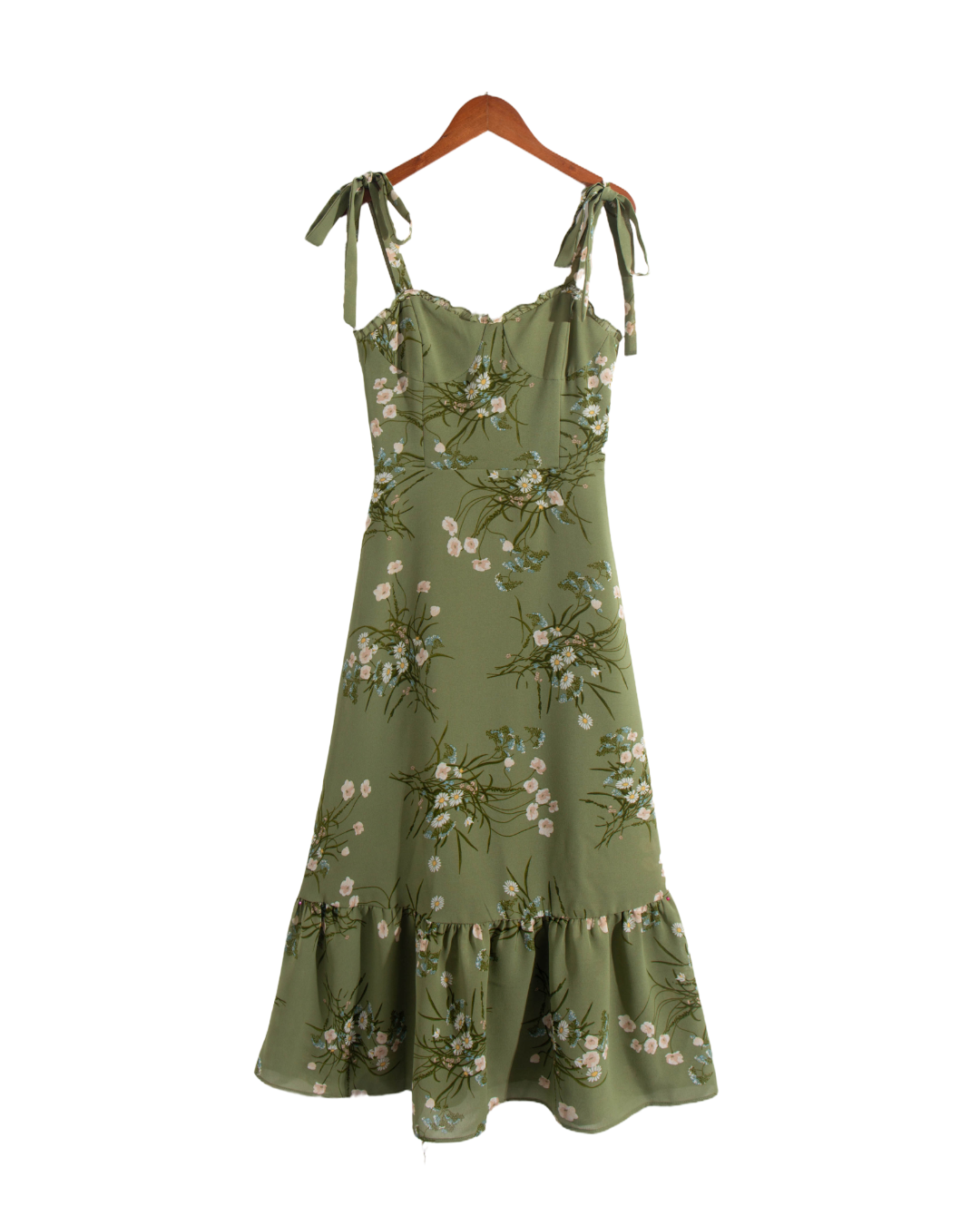 Summer French Minority Printed Lace up Cami Dress Beach Vacation Sexy Mid Length to