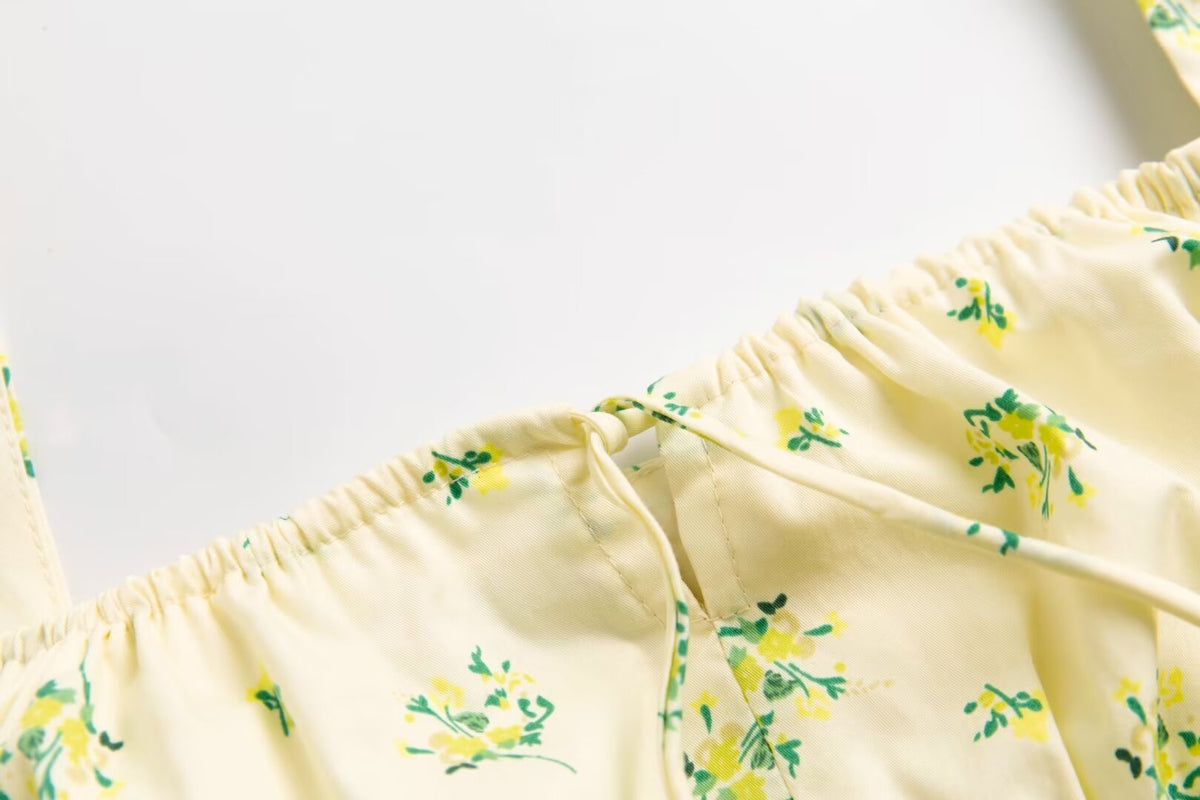 Spring Summer French Sweet Fresh Floral Dress for Women Slim Fit Slit Mid Length
