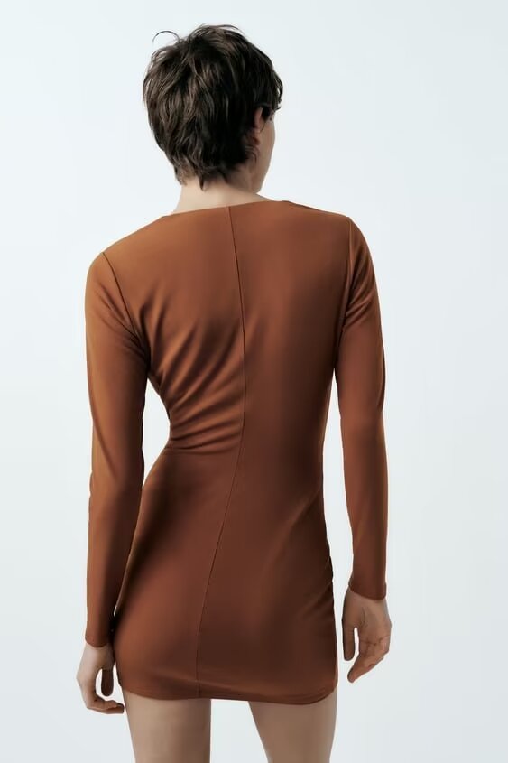 Women Clothing Summer Arrival Solid Color V neck Flared Long Sleeve Halter Sheath Dress