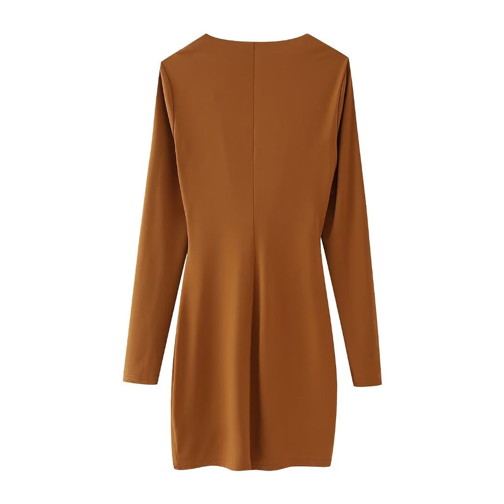 Women Clothing Summer Arrival Solid Color V neck Flared Long Sleeve Halter Sheath Dress