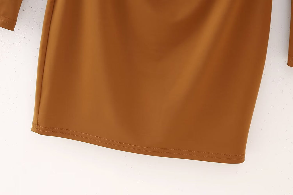 Women Clothing Summer Arrival Solid Color V neck Flared Long Sleeve Halter Sheath Dress
