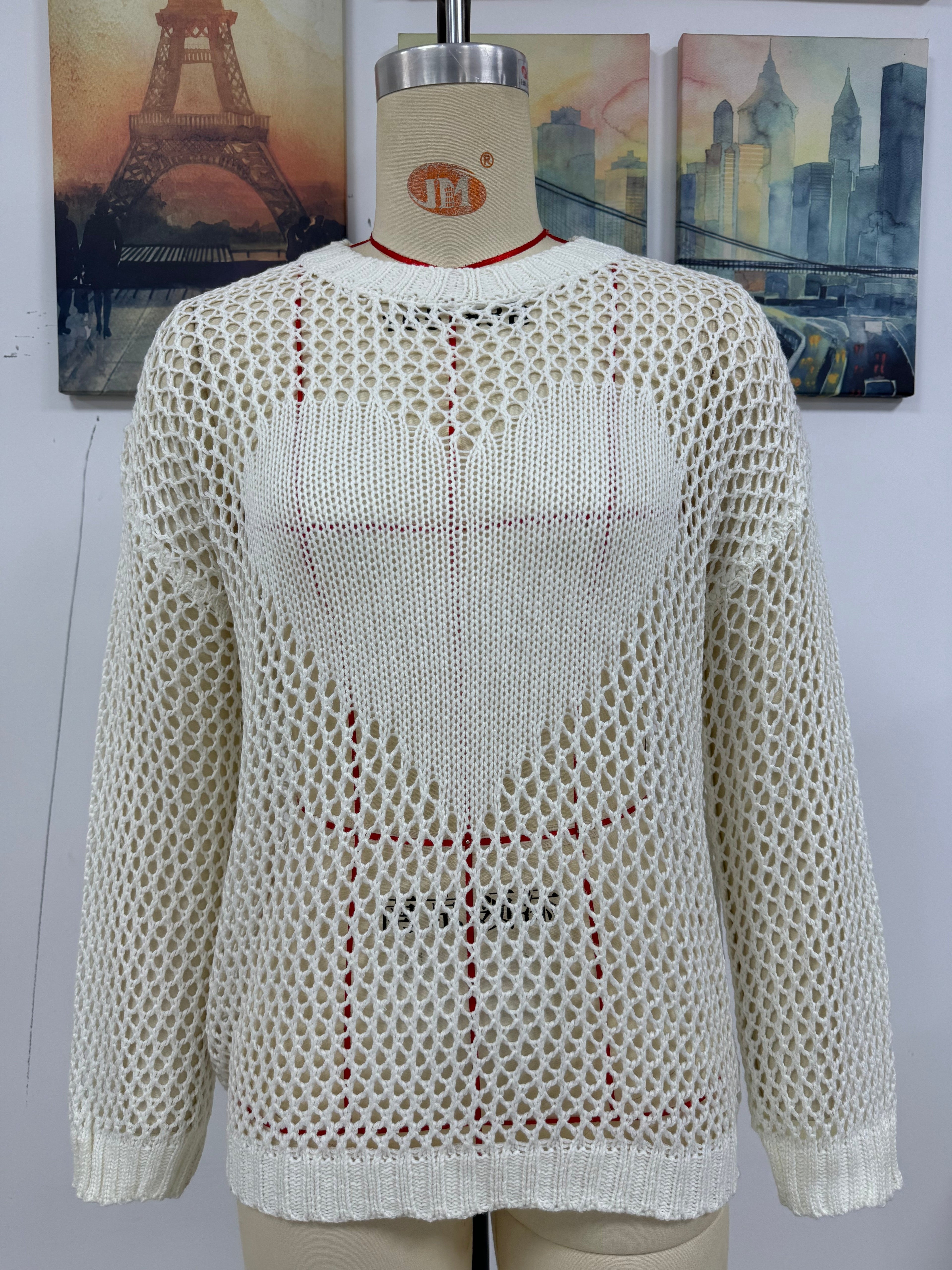 Summer Women Knitwear Round Neck Love Beach Cover Up Vacation Solid Color Women Knitwear
