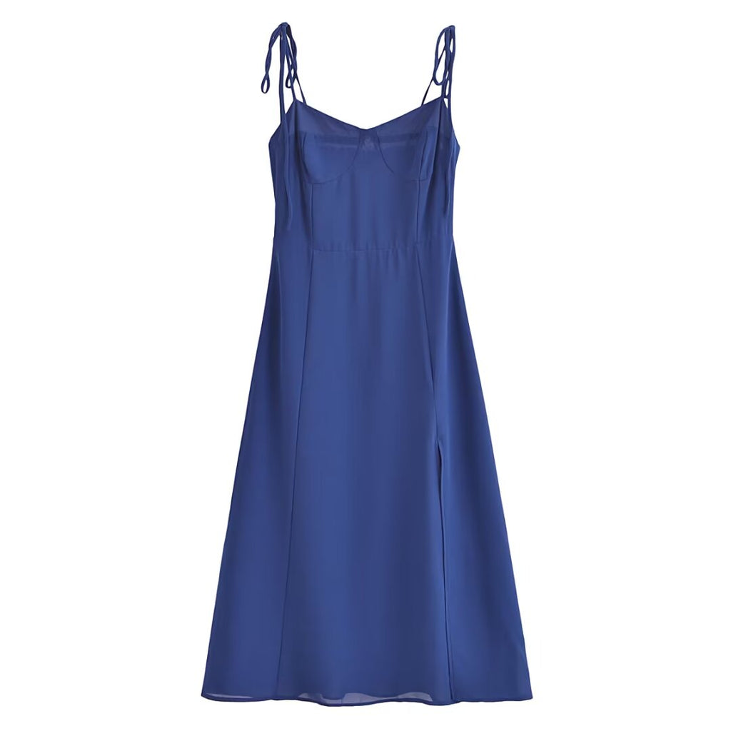 Summer High Waist Sexy Side Split Hem Sling Mid Length Dress