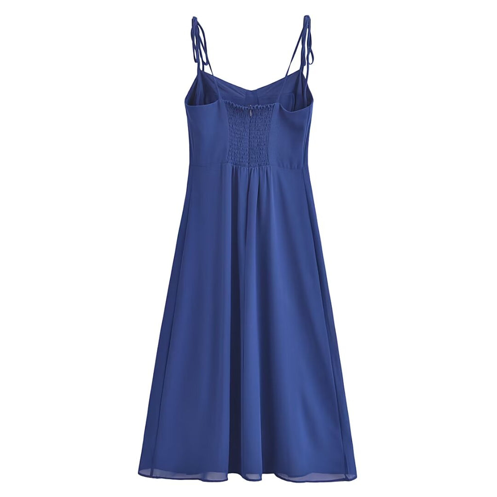 Summer High Waist Sexy Side Split Hem Sling Mid Length Dress