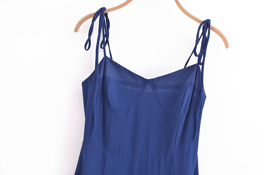 Summer High Waist Sexy Side Split Hem Sling Mid Length Dress