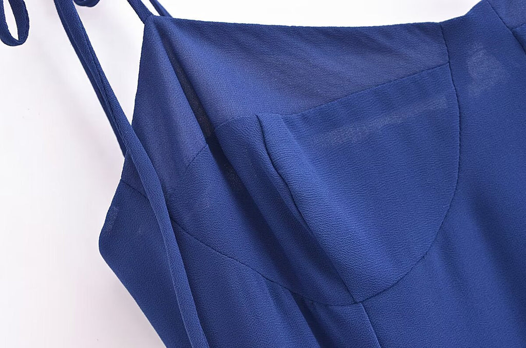 Summer High Waist Sexy Side Split Hem Sling Mid Length Dress