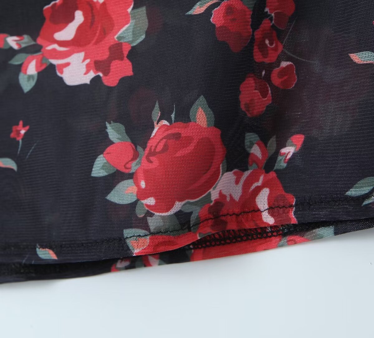 Women Clothing Spring Summer Retro Mesh Floral Slim Fitting Slimming Maxi Dress