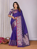 Royal Blue Banarasi jacquard woven soft silk saree with intricate woven details