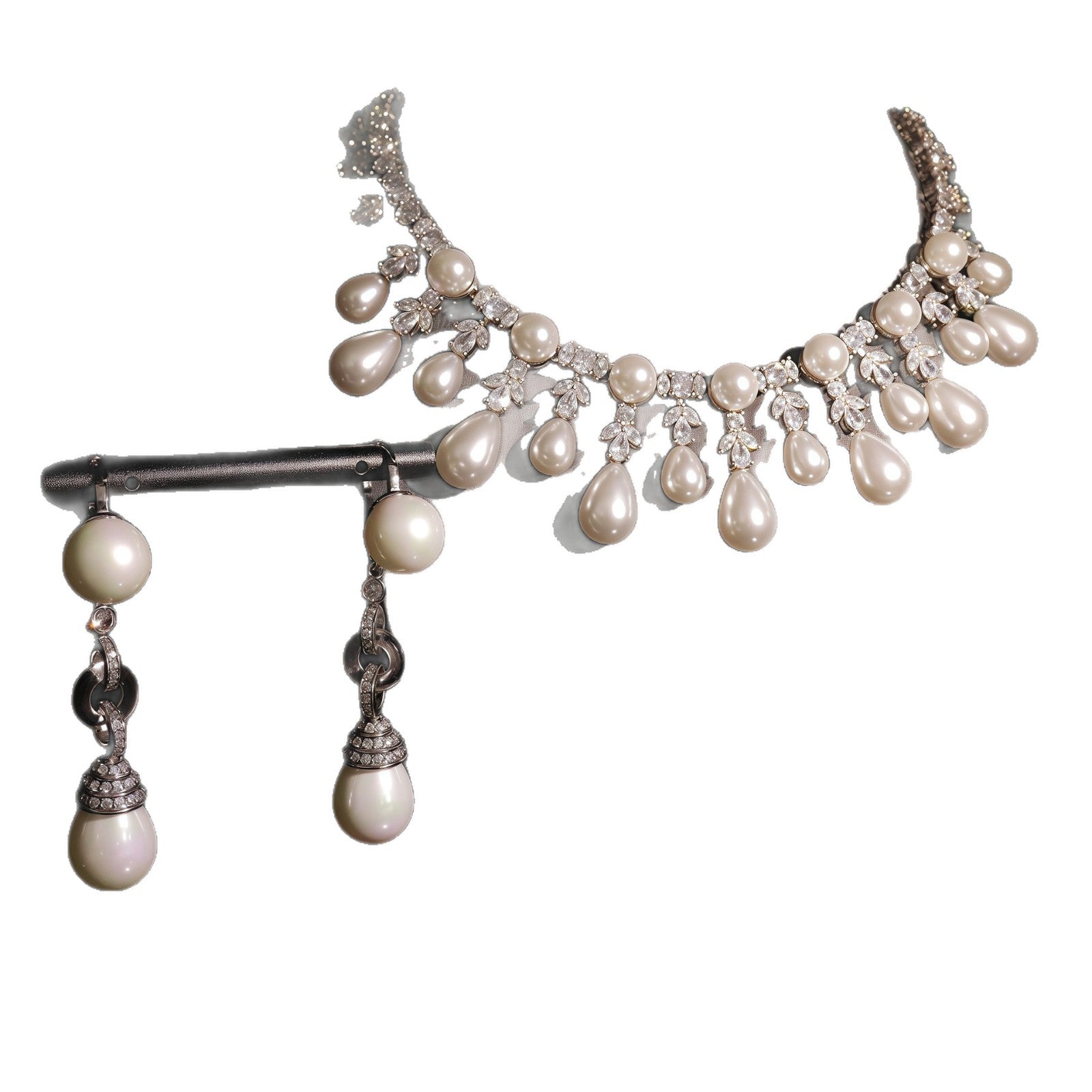 Chic Clavicle-Length Necklace And Gold-Plated Zircon Pearl Earrings Jewelry Set